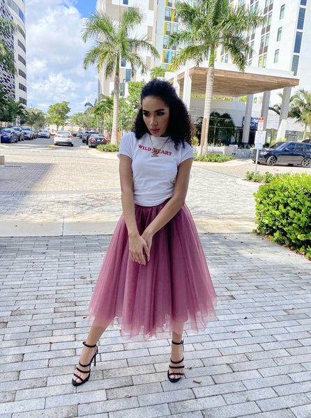 Midi Plum Tulle Skirt