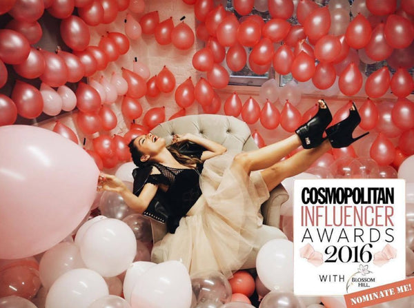 Famous influencer wearing the over the knee champagne beige tutu for the cover of the cosmopolitan magazine