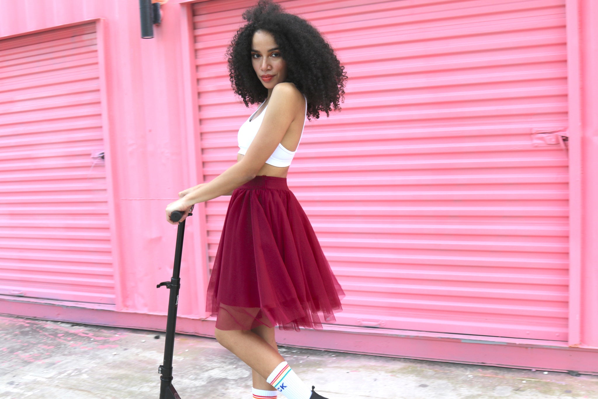 Over the Knee Cherry Red Tulle Skirt
