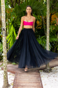A beautiful  tall girl wearing a black Gala tulle skirt