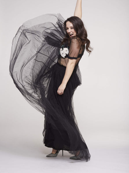 woman wearing a black Gala tulle skirt