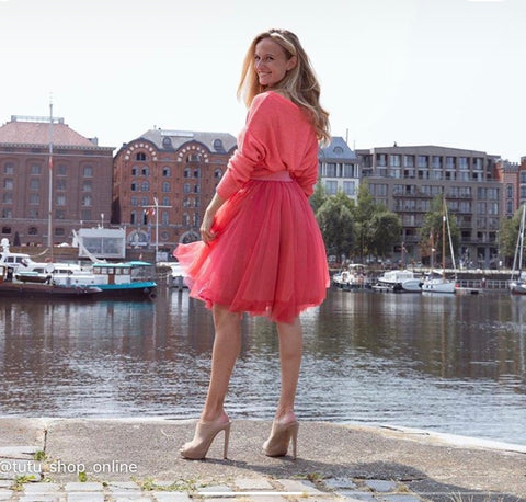 Over the Knee Coral Tulle Skirt