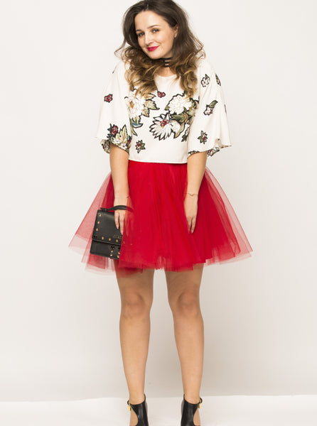 Woman wearing the Red Mini tutu and ready for a party