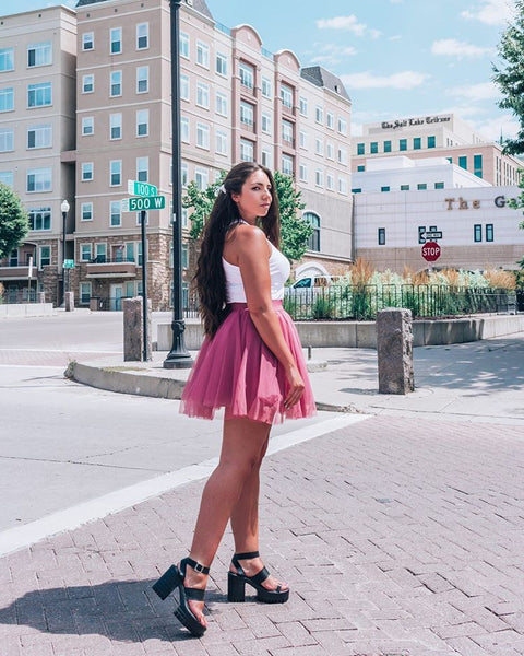 Mini Plum Tulle Skirt