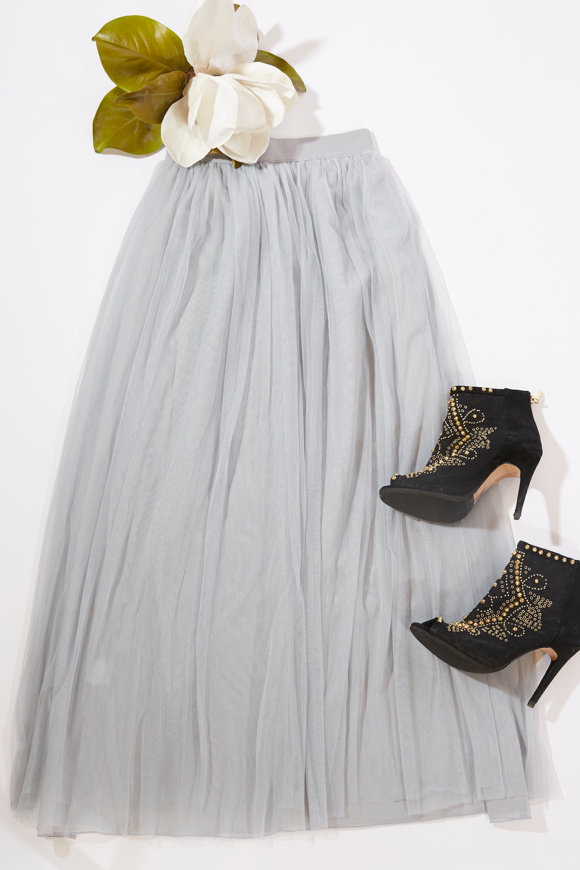 Long Light Gray Tulle Skirt - Sylvie Muller – Sylvie Müller