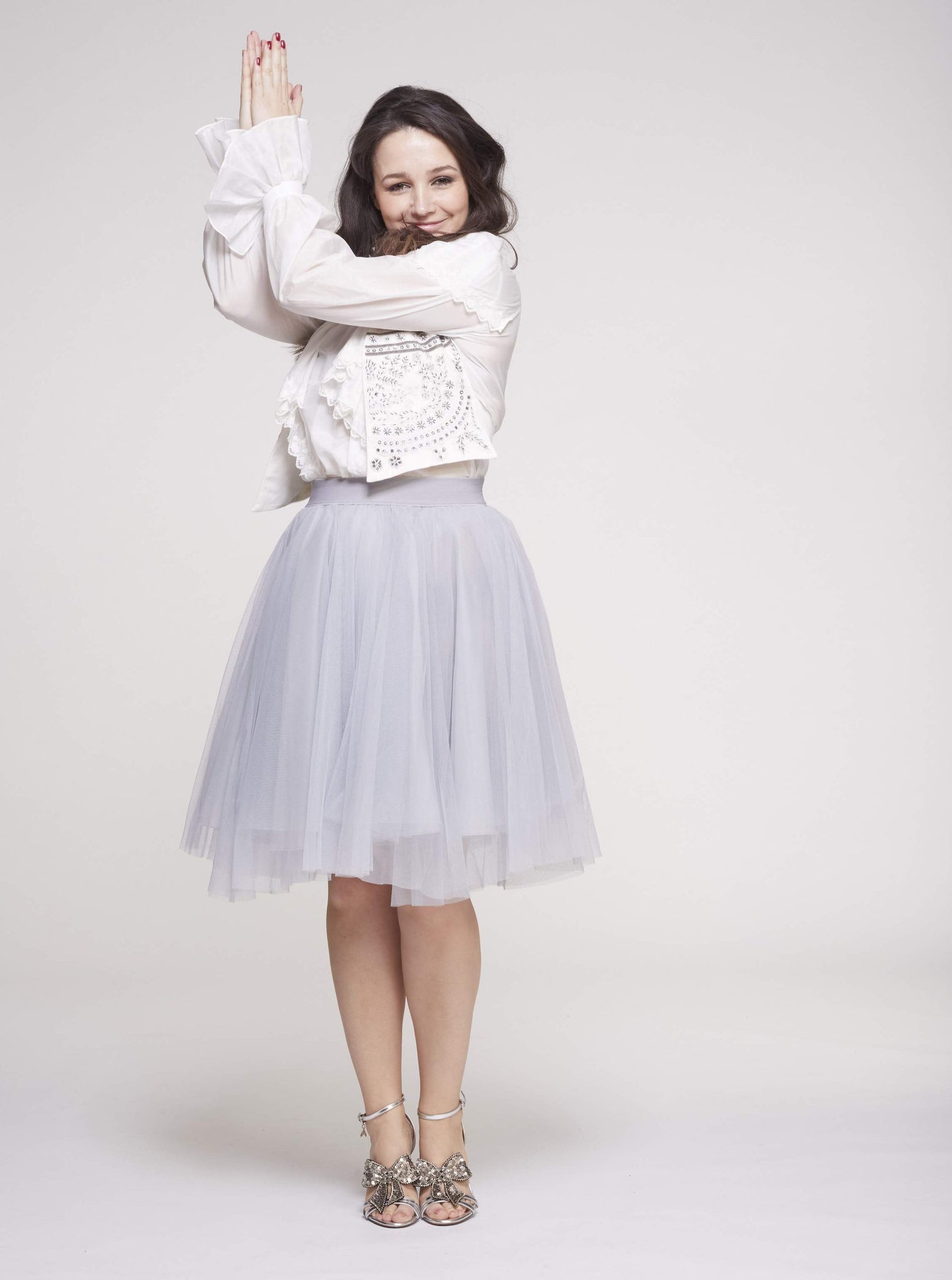 Over the Knee Light Gray Tulle Skirt