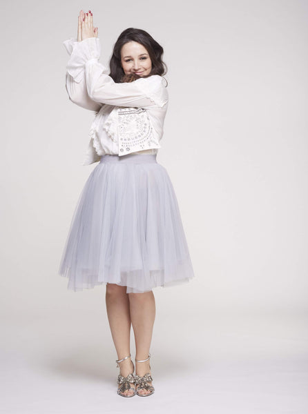 Over the Knee Light Gray Tulle Skirt