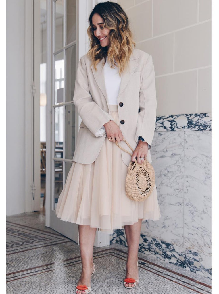 Champagne tulle midi skirt shop