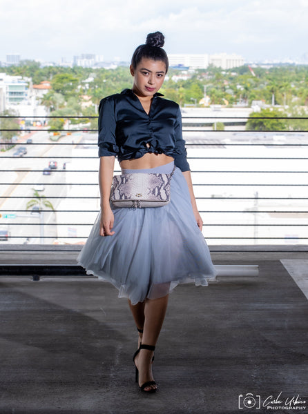 Midi Light Gray Tulle Skirt