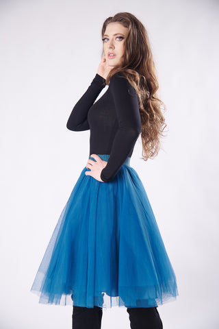 Over the Knee Petrol Blue Tulle Skirt