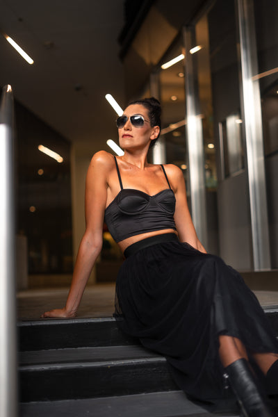 all model wearing the Long Black tulle skirt